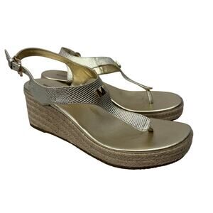 MICHAEL Kors Laney Metallic Lizard-Embossed Leather Espadrille Wedge Sandal 10